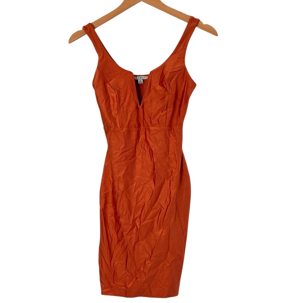 Haute Monde | Orange silky sleeveless deep v-neck midi dress